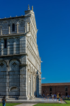 Pisa, Italy - 25 June 2018: The leaning tower of pisa at Piazza del Miracoli Duomo square,Camposanto cemetery in Tuscany, Italyのeditorial素材