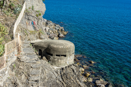 High angle view of rocks by sea,  Monterosso, Cinque Terre, Italy, Europeの写真素材
