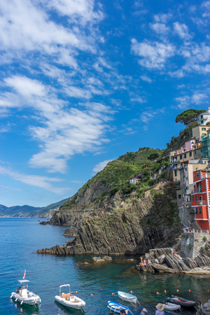 Riomaggiore, Cinque Terre, Italy - 26 June 2018: The cityscape of Riomaggioreのeditorial素材