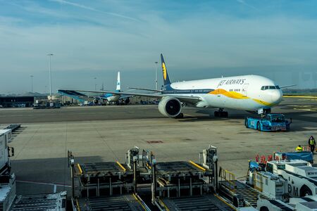 Schiphol, Amsterdam, Netherlands - 4 November 2018 : Indian Jet Airways plane at the airport dock