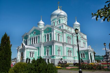Diveevo, Russia - August 11, 2015. Big beautiful orthodox church on sunny dayのeditorial素材