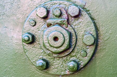 Texture of tank with screws, bolts and nutsの写真素材