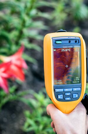 Thermal image of garden flowers using ir camera