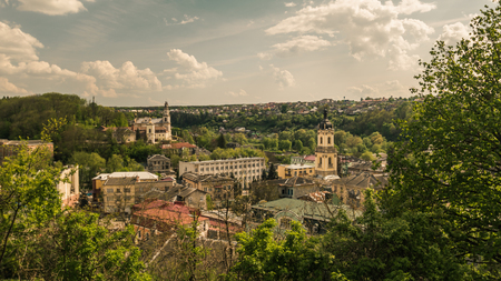 Panoramic view of Buchach town and monastery in Ternopil Region, Ukraineの写真素材