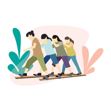 Vector illustration of a girl playing a traditional game of clogs. Flat classic and old game outdoor illustration called clogs.のイラスト素材