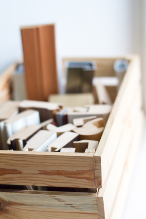 Furniture accessories. Colorful wooden floor for home renovation.の写真素材