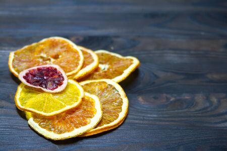 Dried orange and lemon slices backgroundの写真素材