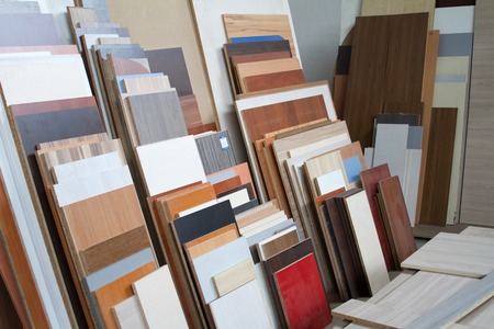 A pack of parts of a particleboard in the furniture manufacturing.の写真素材