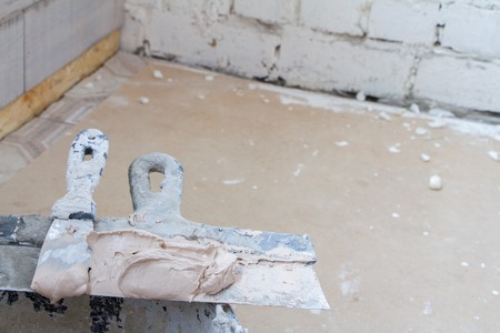 Construction tools on concrete background. Copy space for text.の写真素材