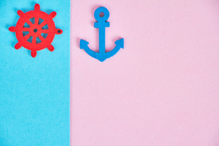 Decorative minimalistic card in pink and neon fashionable tones with the concept of the sea and rest.の写真素材