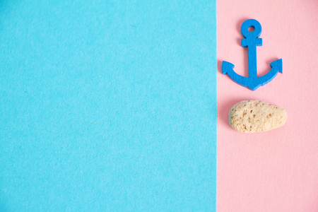 Decorative minimalistic card in pink and neon fashionable tones with the concept of the sea and rest.の写真素材