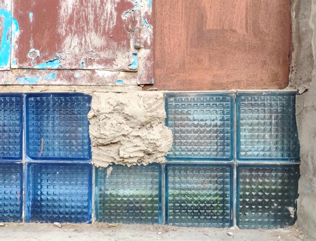 Texture background of old broken glass blocks for mockup or design pattern in construction, food or industrial flat layer of sample conceptの写真素材