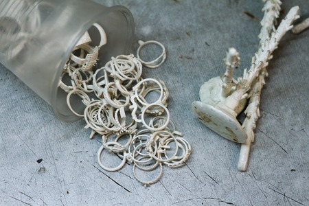 Preparation for smelting silver jewelry in a workshop for the manual production of jewelry, closeupの写真素材