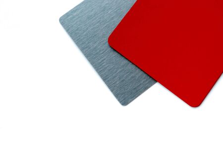 Concept of color cards on white background two colors gray and burgundy isolate on white background.