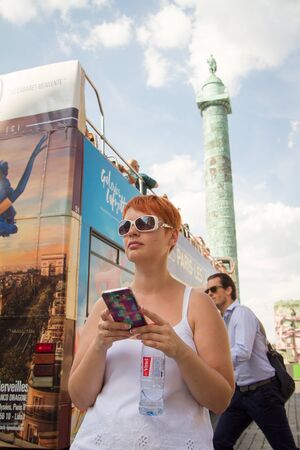 Paris, France - July 05, 2018: View of the Place Vendome and the obelisk in Paris, Place Vendomeのeditorial素材