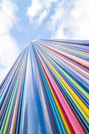 Paris, France - July 10, 2018: Sculpture art object Le Moretti over blue sky in La Defense district the biggest business distric in Europeのeditorial素材