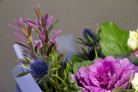 Detail closeup of original bouquet in vintage style on dark background, selective focusの写真素材