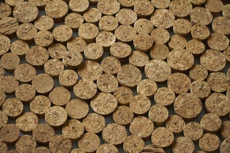 Closeup of homemade chopped wine cork note board, selective focusの写真素材