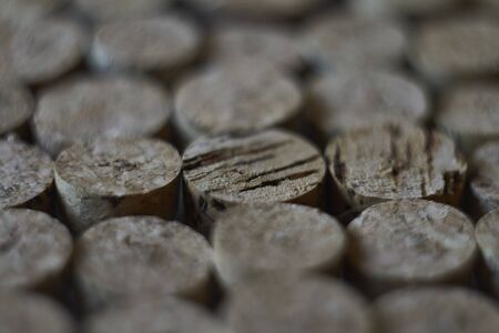 Extremely closeup of homemade chopped wine cork note board, selective focus