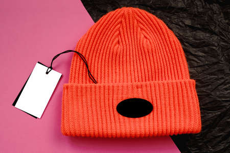 Beautiful, fashionable, bright knitted wool hat, warm, unisex, knitted from woolen threads at the...