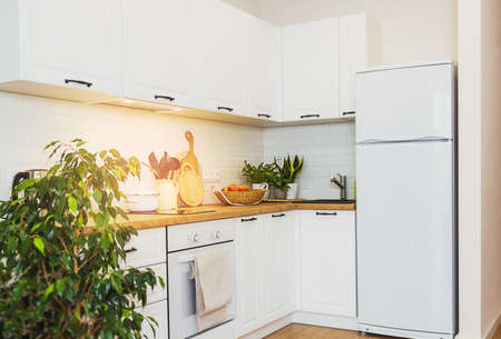 interior of a modern, white, comfortable kitchen, close-up in the interiorの写真素材