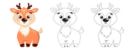 Cute deer. Reindeer baby. point to point game. Color the wild animal. Educationのイラスト素材
