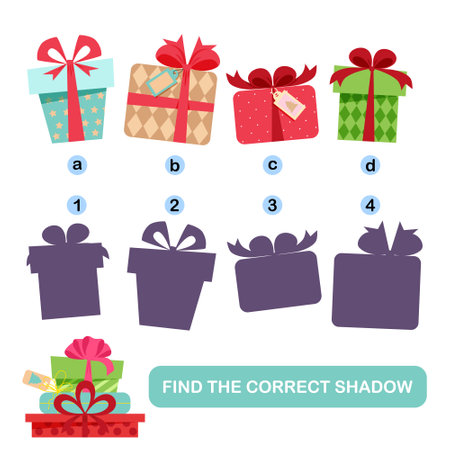 Educational game for kids. Match the gift box with the matching shadowのイラスト素材