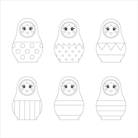 graphic seating of Russian traditional doll - matryoshka. Sample for coloringのイラスト素材