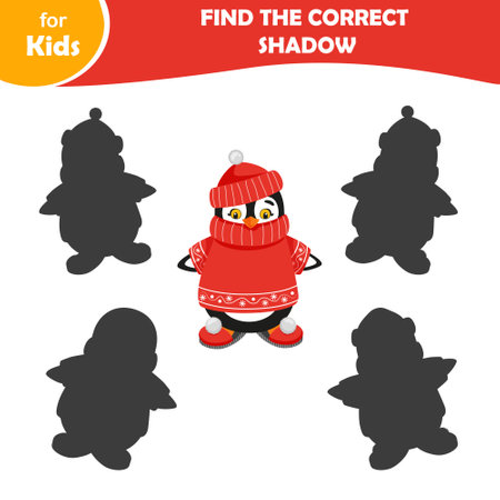 find the shadow of the penguin in the sweater. A series of childrens gamesのイラスト素材