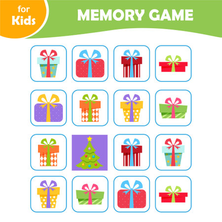 Memory game, educational mini-games for kids with gift boxesのイラスト素材