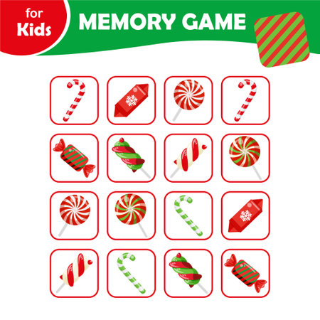mini games for kids. Memory game for children. Christmas sweets, lollipopsのイラスト素材