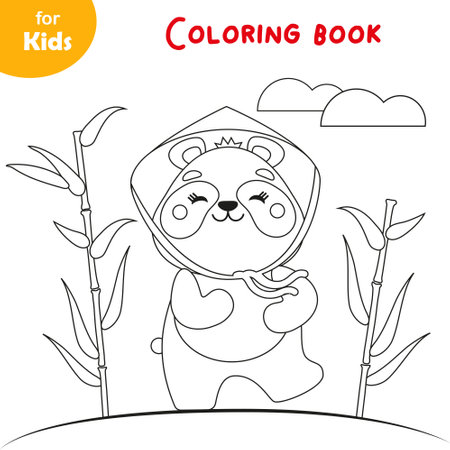 Mini game for children. coloring. Cute panda walking in the bamboo forestのイラスト素材