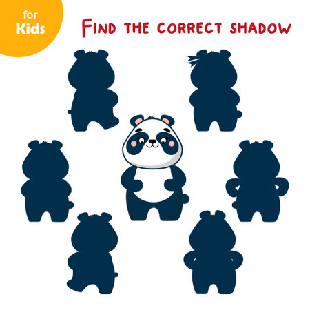 Mini game for kids, find the correct shadow. Cute panda. Preschool educationのイラスト素材