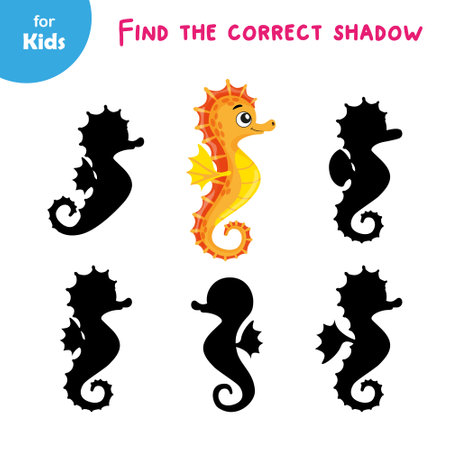 Mini game for children. find the correct shadow for the seahorse. learning, funのイラスト素材