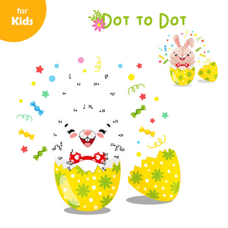 Mini game for children. The Easter Bunny jumped out of the egg. dot to dotのイラスト素材