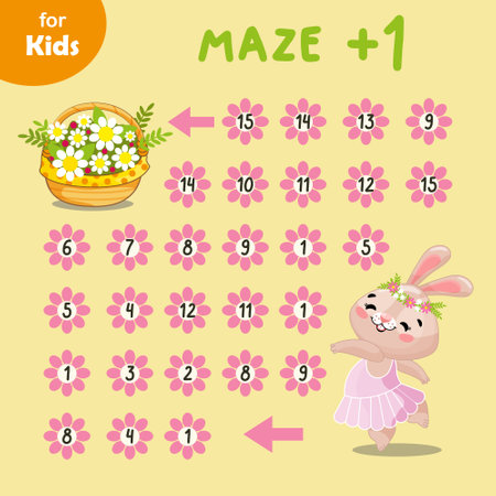 Mini game for children. Help rabbit go through the labyrinth of numbers. Easterのイラスト素材