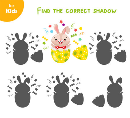 Mini game for kids. Find the rabbits shadow. cute bunny in the egg. Easterのイラスト素材