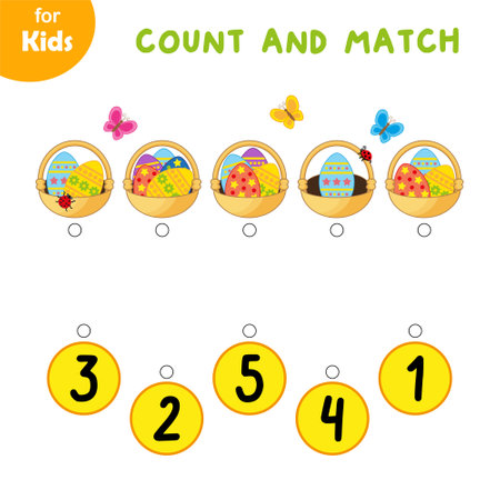 Educational games for children. Mathematics. Match the baskets with the numberのイラスト素材