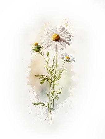 Watercolor realistic illustration. pharmaceutical camomile. isolated on white background. Design for herbal tea, natural cosmetics, health products, aromatherapy, homeopathy. Generative AI Content,の素材