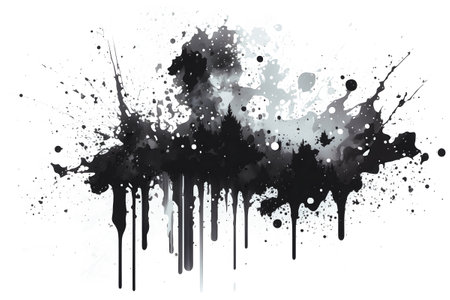 Abstract black spot, watercolor on a white background. black blot. The color is absorbed into the paper. Design element for poster, postcard or advertisement.の素材