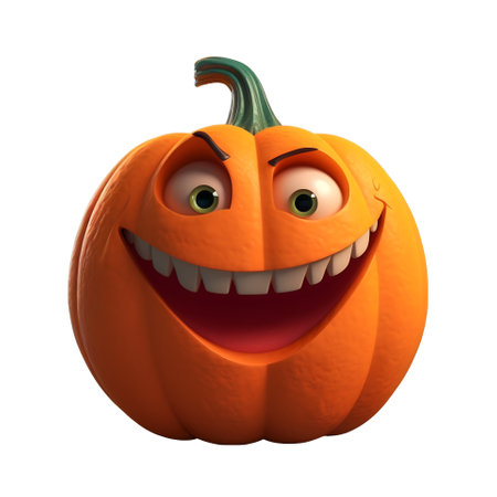 funny. Cartoon fruit character, angry pumpkin, with face and eyes isolated on white background. fruit series. Generative AI Content,の素材