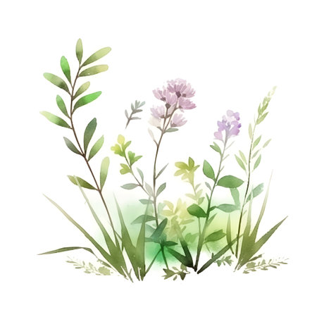 Set of botanical illustrations. Garden beds and grass, wild flowers on a white background. set for landscape design. Generative AI content,の素材