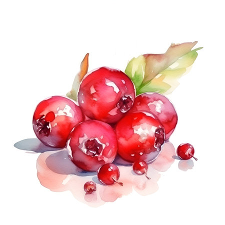 Hand drawn watercolor berries isolated on white background red cranberry, aquarelle. sketch imageの素材