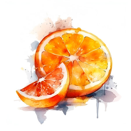 Hand drawn watercolor fruits isolated on white background of juicy orange, watercolor. sketch imageの素材