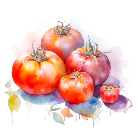 Hand drawn watercolor vegetables isolated on white background red tomato, aquarelle. sketch imageの素材