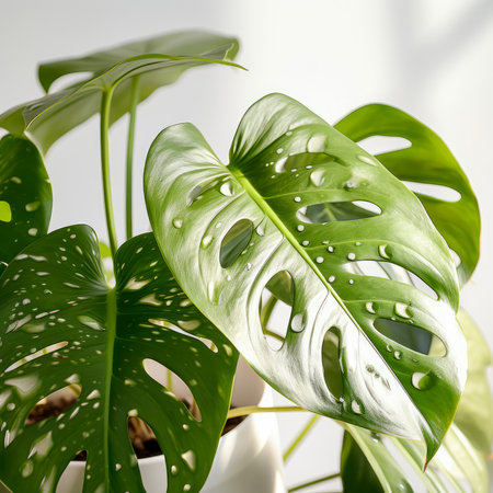Monstera leaf close-up on a on a white background, close-upの素材