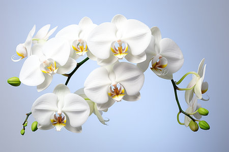 branch of a blooming pink orchid close-up on a white background.の素材