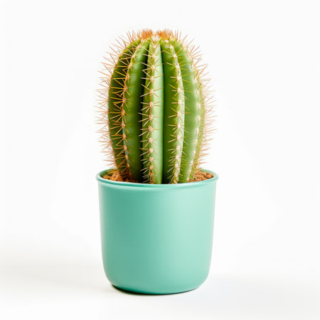 green small cactus in a pot isolated on a white backgroundの素材