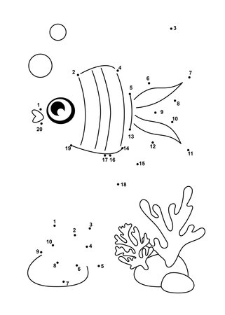 Mini-games for children. Preschoolers. Simple coloring for children. Combine the numbers, get a picture of a fish. dot to dotのイラスト素材