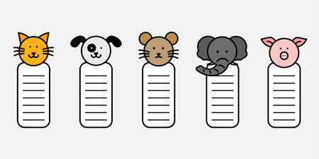 Set of note paper with animal heads templates suitable for memo, diary or timetableのイラスト素材